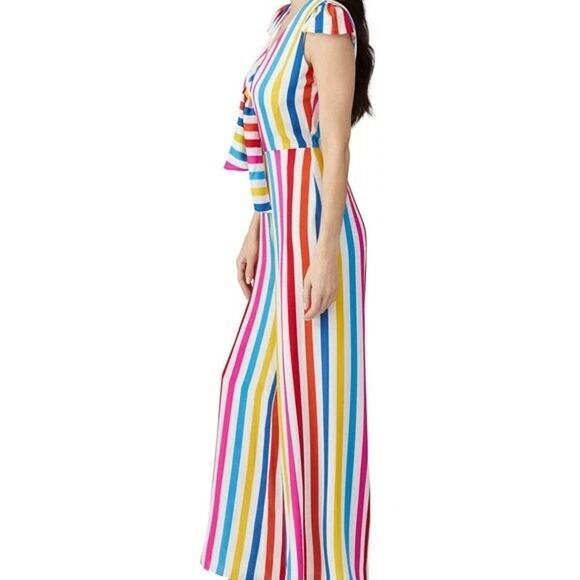Color Me Courtney Short Sleeve Striped Jumpsuit Multicolor Womens Size 2 - Picture 2 of 7